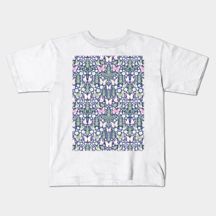 BUTTERFLY DAMASK GEOMETRIC BOTANICAL FLORAL PATTERN BLUE PINK GREEN Kids T-Shirt